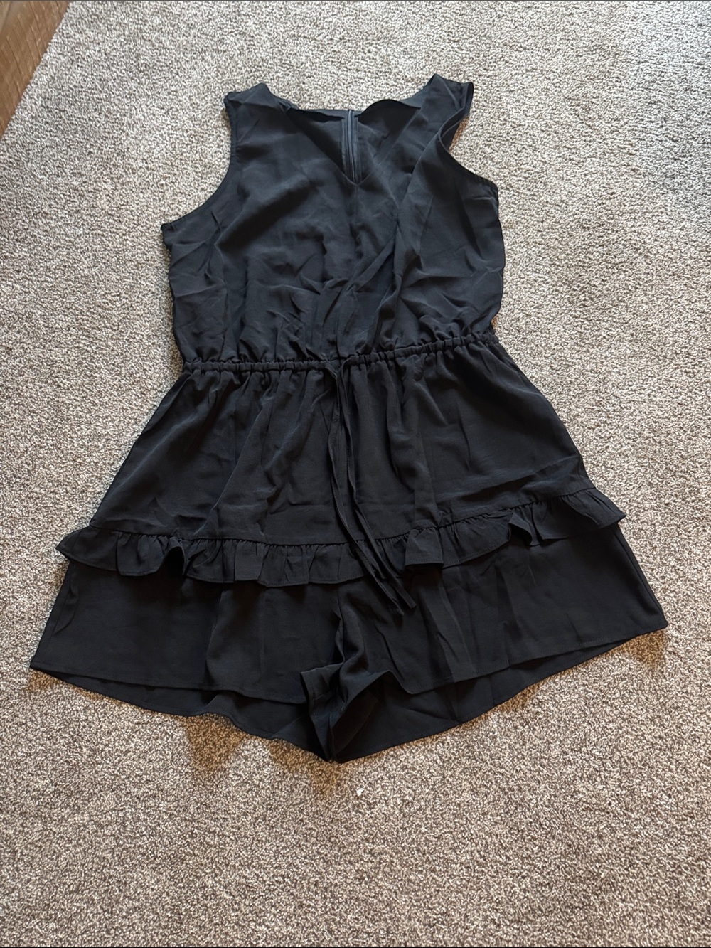 Black Ruffle Waist Sleeveless Romper